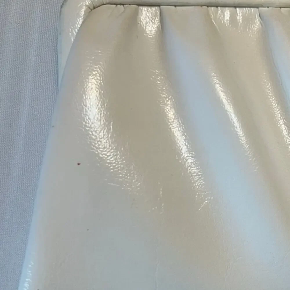 Vintage 60s/70s White Leather Clutch With Gold Chain And Accents